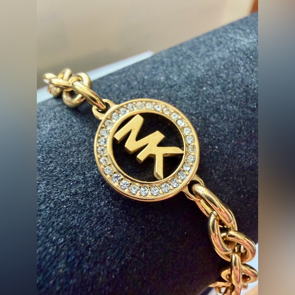 Michael Kors Gold-Tone Chain Bracelet with Logo Charms